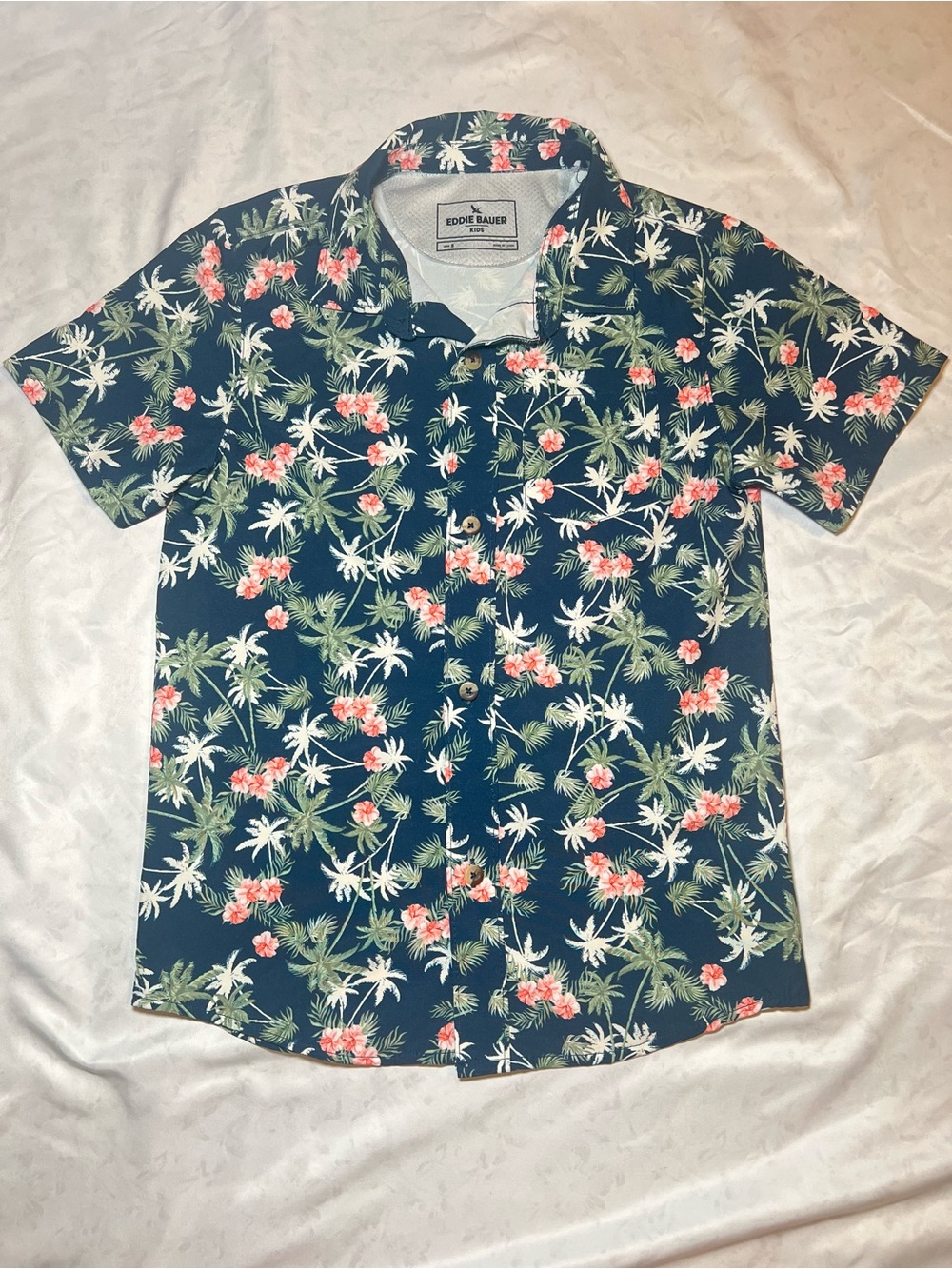 Eddie Bauer Kids Tropical Palm and Floral Hawaiian Button-Up Shirt, 8